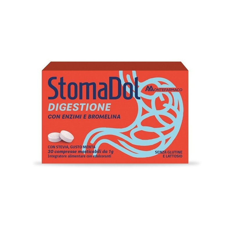 Stomadol Digestione Montefarmaco, confezione da 30 compresse masticabili.